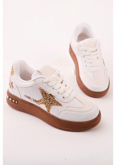 Muggo Galaxy Yıldız Detaylı Bağcıklı Çocuk Günlük Sneaker Spor Ayakkabı Beyaz