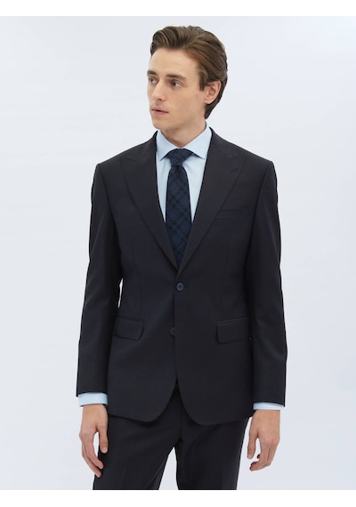 Kip Siyah Desenli Modern Fit Yün Karışımlı Takım Elbise 6 Drop Siyah
