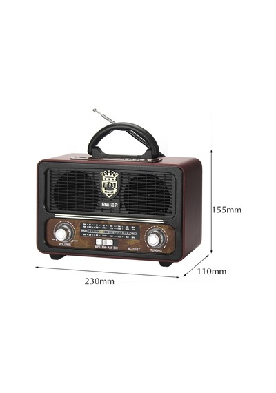 Şarjlı Nostaljik Retro Radyo Sd Kart Usb Bluetooth Fm Radyolu Taşınabilir Kablosuz Hoparlör M-111bt