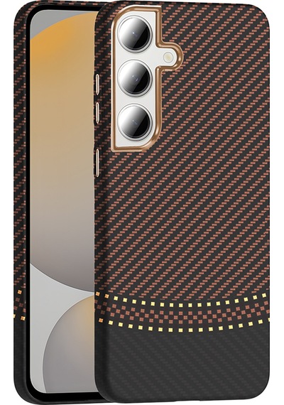 Galaxy S24 Fe Kılıf M-safe Şarj Özellikli Karbon Fiber Görünümlü Zore Gros Kapak Gold-Siyah