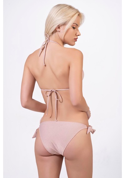 Endeep Kadın Yarım Dolgulu Aksesuarlı Simli Üçgen Bikini Takımı Pembe