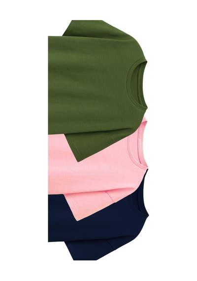 Zuzunga Besic 3'lü Çocuk T-shirt Pembe - Haki - Lacivert Çok Renkli