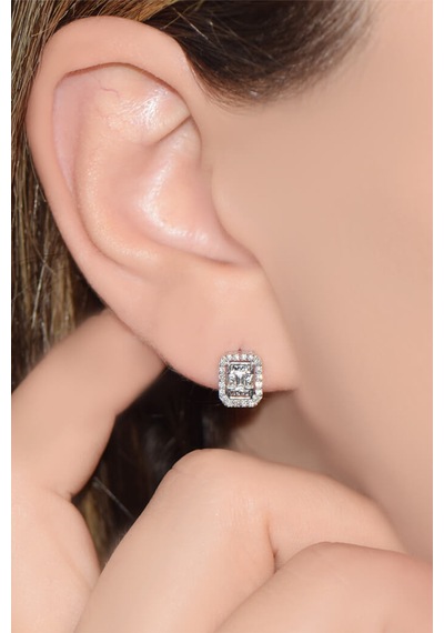 Modern Tasarım 0.18 Ct Baget Kare Tektaş  Küpe