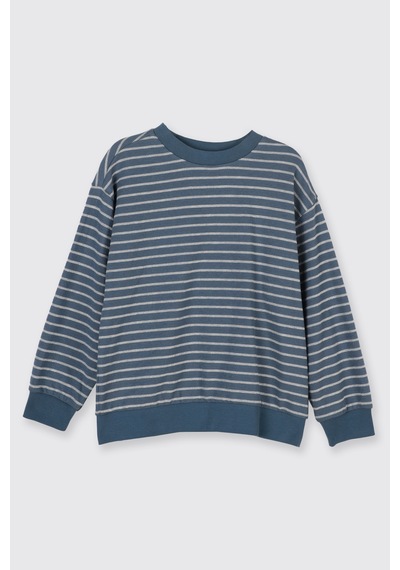 Panço Erkek Çocuk Çizgi Desenli Petrol Sweatshirt Mavi