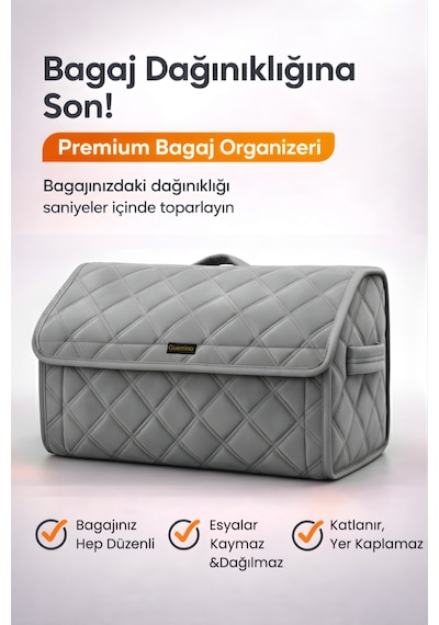 Bagaj Çantası Oto Bagaj Organizer Lüks Tay Tüyü Su Geçirmez Kaymaz Katlanır - Gri
