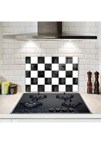 Decorita Cam Ocak Arkası Koruyucu | Damalı Desen | 40cm x 60cm