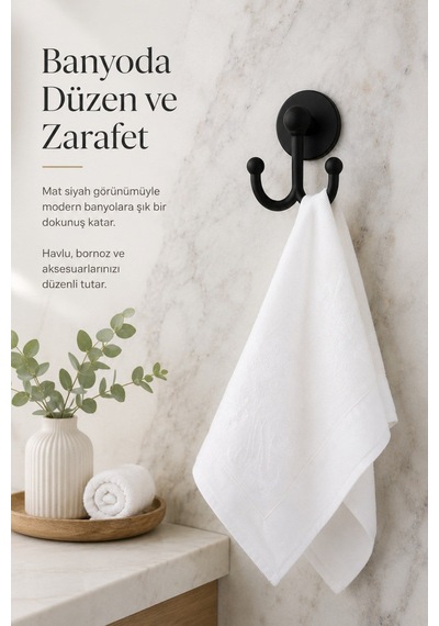 Alper Banyo Mat Siyah Askılık Yapışkanlı Ve Vidalı Montaj