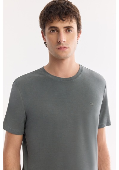 Avva Erkek Haki Bisiklet Yaka Bi-stretch Soft Touch Basic Regular Fit T-shirt B001031