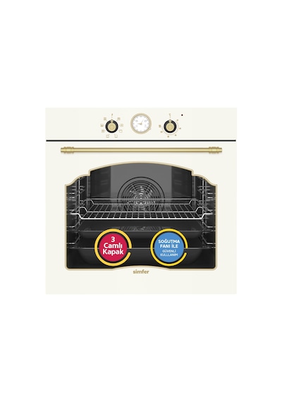 Simfer 8218 9 Fonksiyon Retro Bej Cam Ankastre Fırın Power Turbo