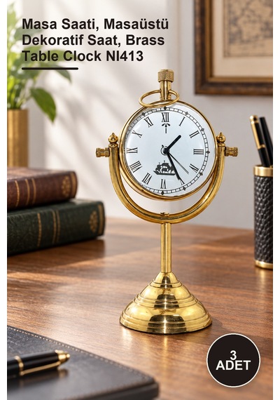 3 Adet Pirinç Masa Üstü Saat Masa Saati, Masaüstü Dekoratif Saat, Brass Table Clock Nı413 Diğer