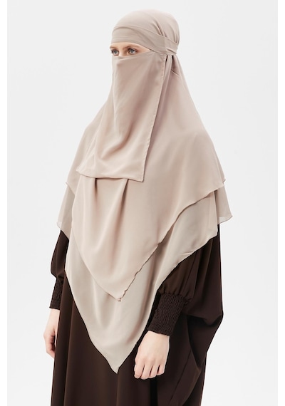 Altobeh Hazır Pratik Şifon Üç Katlı Peçeli Üçgen Hac Umre Şalı Sufle Hijab Nikap Kum Beji
