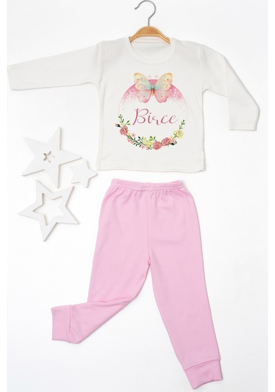Pia Baby İsme Özel Kız Çocuk Pijama Takımı %100 Pamuk Penye İsim Baskılı Kişiye Özel Çocuk Pijaması 10348p14pi Krem