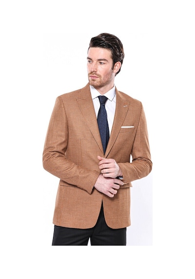 Kendinden Desenli Turuncu Slim Fit Ceket Wessi 001