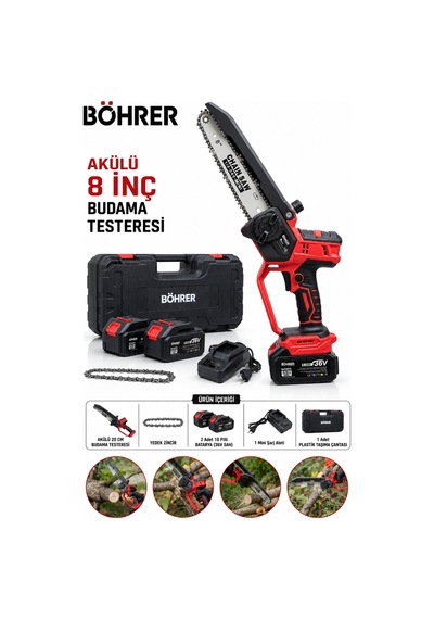 Böhrer Ba011407 10 Pilli 2 Akülü Kömürsüz 20cm Akülü Dal Budama Testeresi