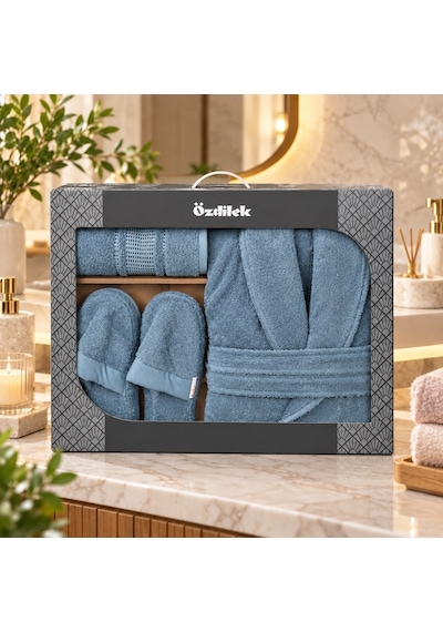 Özdilek Colourist Maldiv Kişisel Banyo Bornoz Seti L Beden Mavi