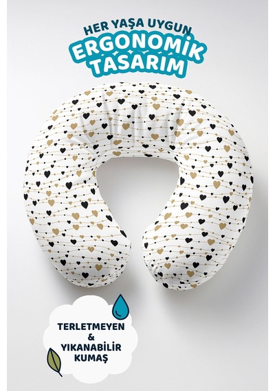 Kalpli Desenli Pamuklu Boyun Yastığı - Modern Altın Siyah Beyaz Yetişkin Seyahat Yastığı Fırtına Fu Şya