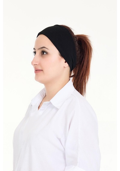 Sensu Dikişsiz Kadın Penye Tesettür Bandana Spor Saç Bandı Sıyah