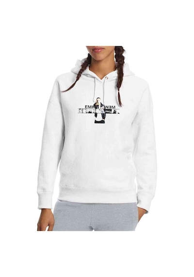 Eminem Rap Muzik Baskılı Beyaz Kadın Kapşonlu Sweatshirt