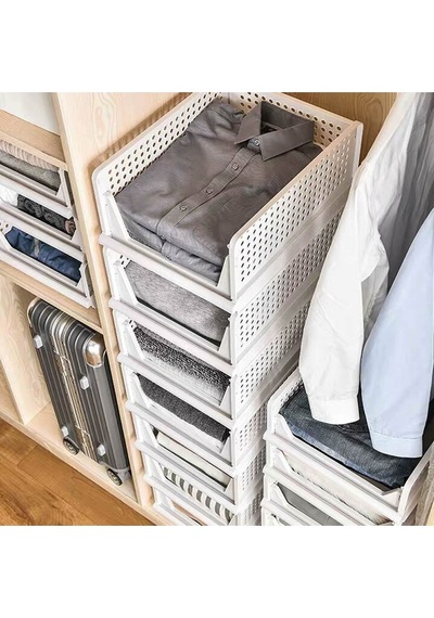 3 Adet Raylı Elbise Organizeri - Mutfak Banyo Düzenleme Depolama Üst Üste Dizilebilir Beyaz