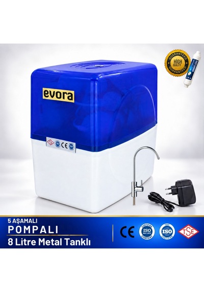 5 Aşamalı Mineralli 8 Litre Çelik Tanklı Şeffaf Mavi Pompalı Kapalı Kasa Su Arıtma Cihazı -