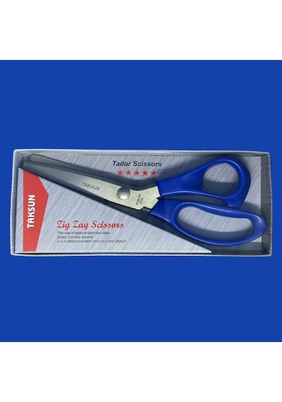 Taksun Makas Plastik Saplı Sürfile Zigzag 9" 23cm Mavi