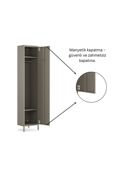 Pera Metal Elbise Dolabı, Soyunma Dolabı, Tek Kapılı, 41,50 X 40 X 189,50 Cm Ral 7039 Acıbadem Antrasit