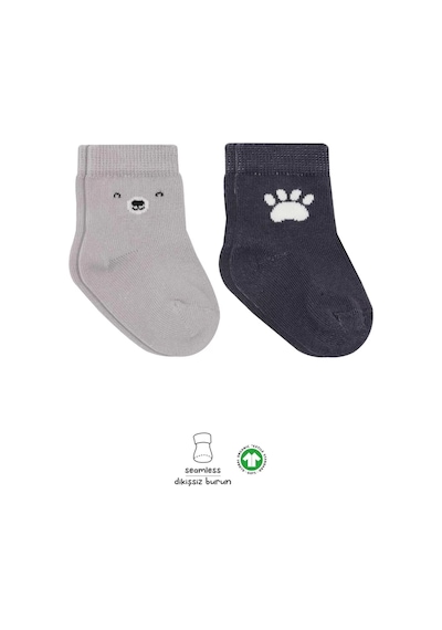Melonika Bear Penye Soket Çorap 2'li Gri Çok Renkli