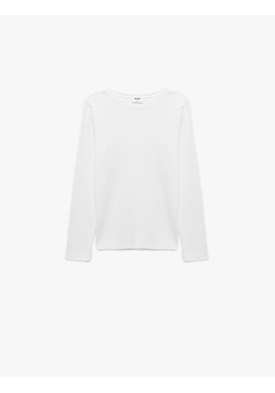 Koton Pamuklu Slim Fit Uzun Kollu Bisiklet Yaka Basic Tişört Beyaz 7wkg10096ak