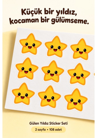 Gülen Yıldız Sticker Seti 108 Adet 2 Sayfa Öğrenci Ödüllendirme, Ödev Takibi Ve Defter Süsleme Çok Renkli