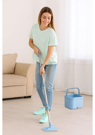 Flora Kare Spin Mop Set Temiz Ve Kirli Suyu Ayıran Mikrofiber Döner Temizlik Seti 1+1 Mop