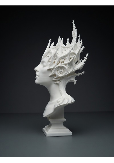 Gotik Kraliçe Büstü - 3d Baskı Fantastik Elf Taçlı Heykel -