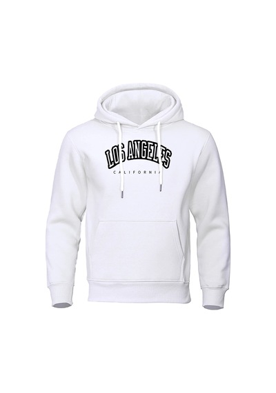 Startmore Tarzsokak Los Angeles California Siyah Baskılı Erkek Kazak Hipster Sıcak Kapşonlu Hip Hop Crewneck Kapü Beyaz