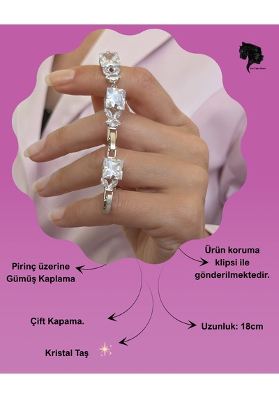 Kare Baget Model Kristal Şeffaf Renkli Pirinç Bileklik