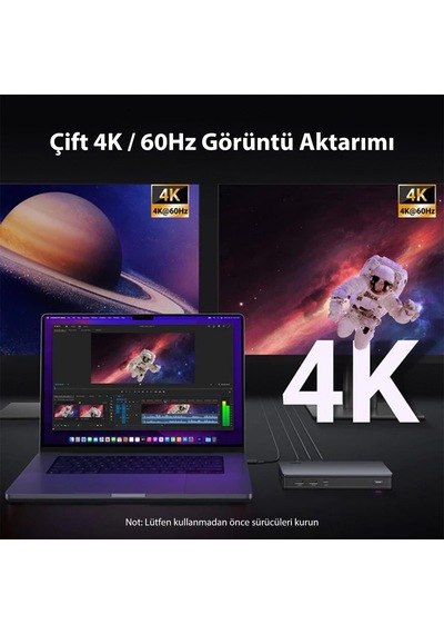 Ugreen 9'u 1 Arada 2 Hdmı 2 Displayport Usb-A 3.2 Gen2 Type-C Ethernet Dönüştürücü