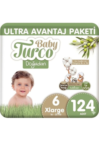 Baby Turco Doğadan Bebek Bezi Ultra Avantaj Paketi Large 6 Numara 124 Adet