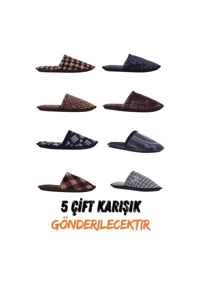 N Moda 5'li Paket Erkek Kadın Terlik Misafir Terliği Ev Terliği Çeyiz Bohça Paketi 5 Çift Erkek Çanak