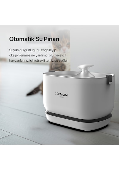 Xenon Smart Kedi Su Pınarı | Bataryalı, Çelik Su Tepsili, Kablosuz, Sensörlü, 5200 mAh, 2.5Lt, Su Çeşmesi (X8652)