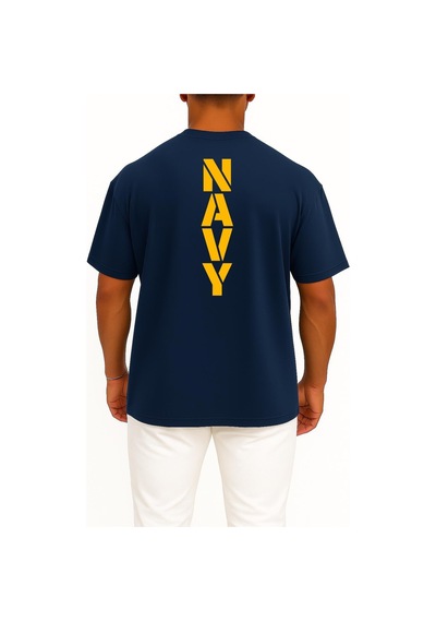 Bahriyeli Collection Oversize Vert Navy Göğüs Ve Sırt Baskılı Unisex T-shirt Lacivert