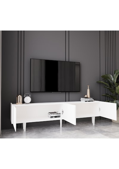 Capella Beyaz Country Mdf 4 Kapak Ahşap Ayaklı 180 Cm Tv Ünitesi
