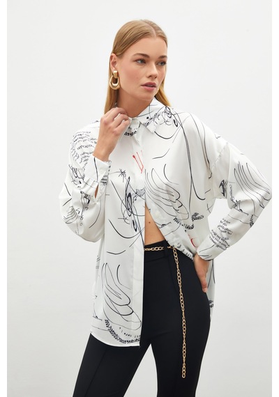 Sateen Desenli Salaş Gömlek - Siyah-134875 Siyah
