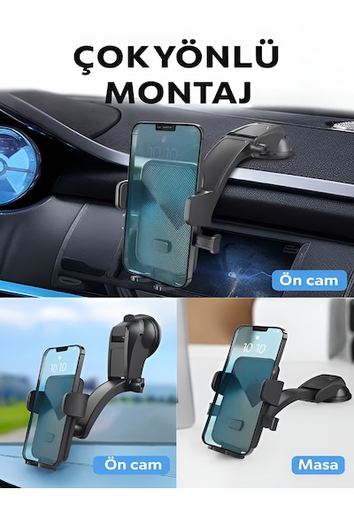 T-78 360 Vantuzlu Araç İçi Telefon Tutucu Ayna Torpido Montajlı Araba Telefon Tutacağı Hidrolik -