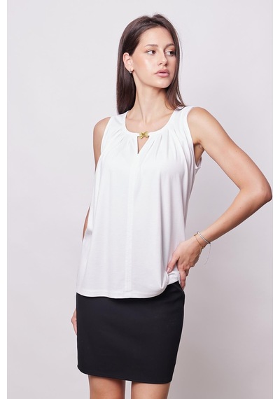 Jument Kadın Kırışmaz Span Karışımlı Geniş Sıfır Yaka Yakası Pileli Aksesuarlı Kolsuz T-shirt Bluz-beyaz Beyaz Jument Kadın Kırışmaz Span Karışımlı Geniş Sıfır Yaka Yakası Pileli Aksesuarlı Kolsuz T-shirt Bluz-beyaz Beyaz
