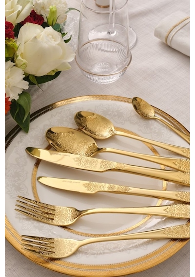 Karaca  Elegance Bellatrix Gold 12 Kişilik 84 Parça Çatal Kaşık Bıçak Takımı