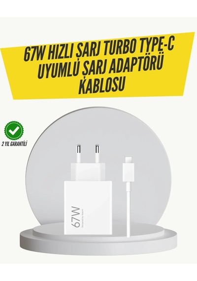 67w Turbo Hızlı Şarj Adaptörü Ve Type-c Kablo Güvenli Şarj Teknolojisi Beyaz