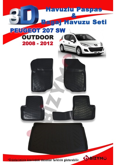 Peugeot 207 Sw Outdoor 2008-2012 Havuzlu Paspas ve Bagaj Seti Biz Siyah
