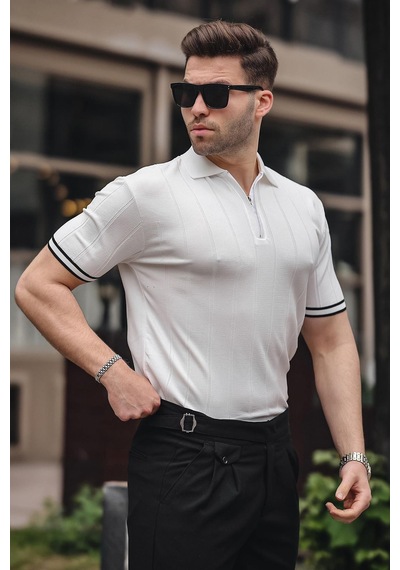 Madmext Madmext Erkek Beyaz Polo Yaka Fermuarlı Tişört 6876-beyaz Beyaz