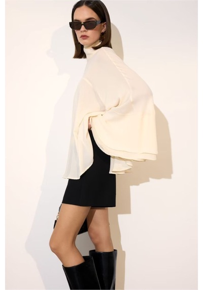Defacto Fashion Fit Dik Yaka Krep Uzun Kollu Bluz G8612ax26sper83 Ekru-er83