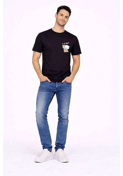 Nevermind Sevgili Kombini Minimal Ayıcık Kalp Baskılı Çift Tişört Oversize Mavi