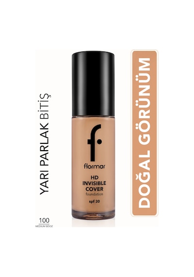 Flormar Doğal Bitişli Fondöten- Invisible Cover HD Fdt. - 100 Medium Beige - 8682536059138