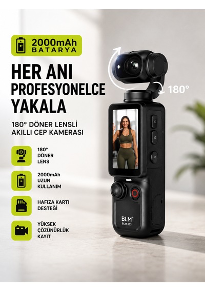 2000mah Q7 2.5k Uhd Akıllı Cep Kamerası 180 Dönebilen Hd Mini Kamera Hafıza Kart Destekli